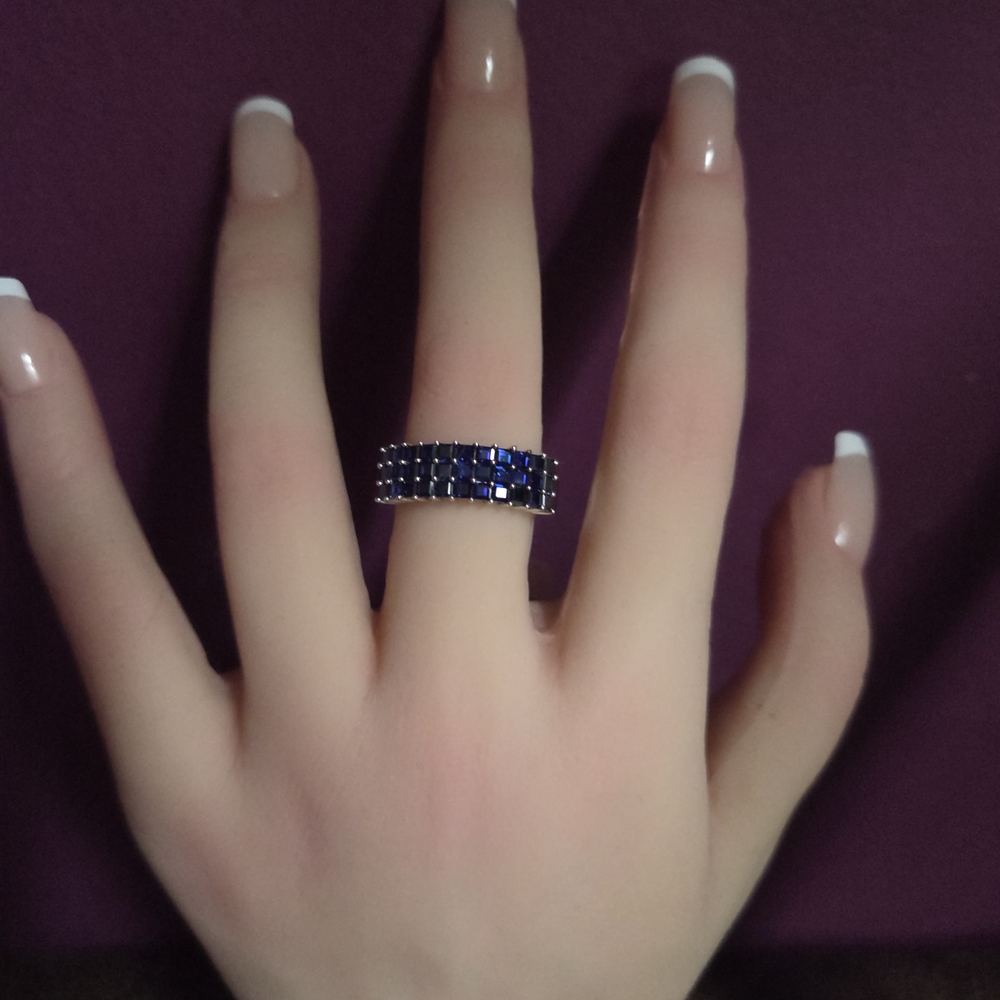 JTV Silver Ring with Deep Blue Accents